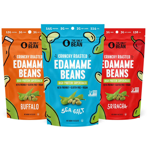 The Only Bean Crunchy Dry Roasted Edamame Beans (Variety Pack), Low Carb