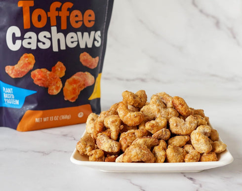 Platinum 13 oz Toffee Cashews - Plant Based Protein, Fiber, Healthy Snack - Roasted & Sweet Flavors - Nutritional Boost