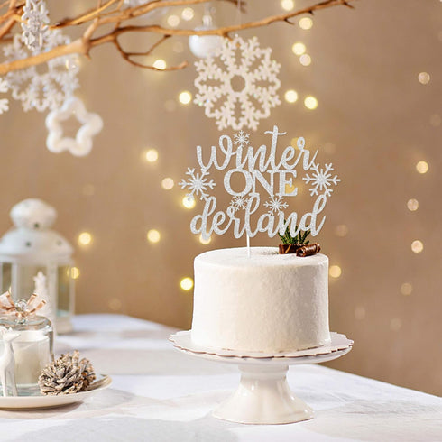 Silver Glitter Winter Onederland 1st Birthday Cake Topper, Winter Wonderland Cake Decorations