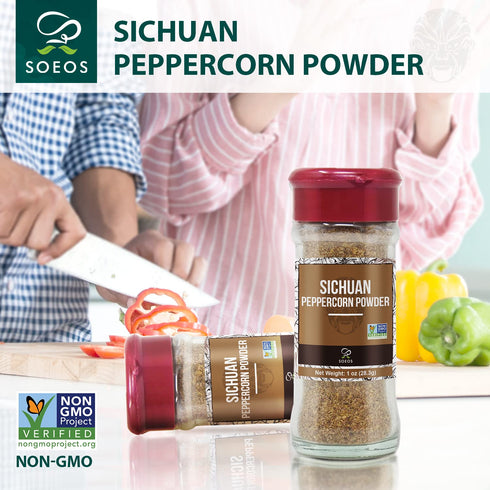 Soeos Sichuan Peppercorn Powder, 1oz (28.3g), Non-GMO Verified Ground Sichuan Green Peppercorns for Mapo Tofu