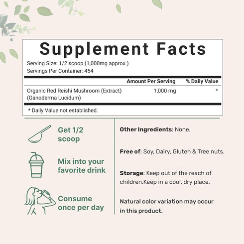 Micro Ingredients Organic Reishi Mushroom Extract, 16 oz | 100:1 Red Reishi | Non-GMO, Vegan Friendly for Immunity &