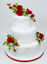 (12 Count, 1.5 Inch) Sugar Roses Medium Wired Gum Paste Flowers with Calyx, Red Roses for Cake Decorating, by Global