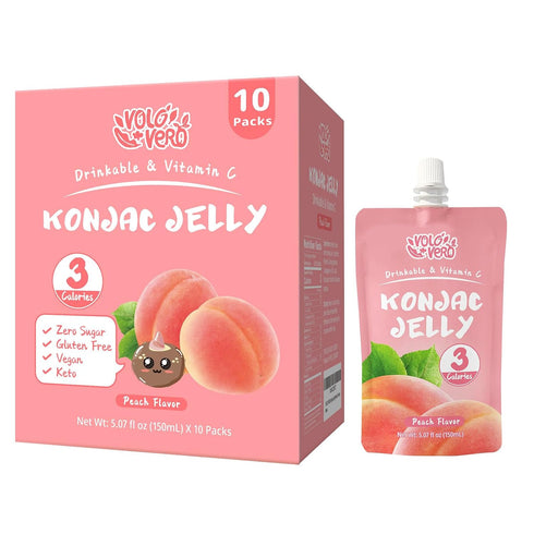 VOLO VERO Konjac Jelly Squeeze Pouch Peach Flavor, Low Calories (3 Kcal),