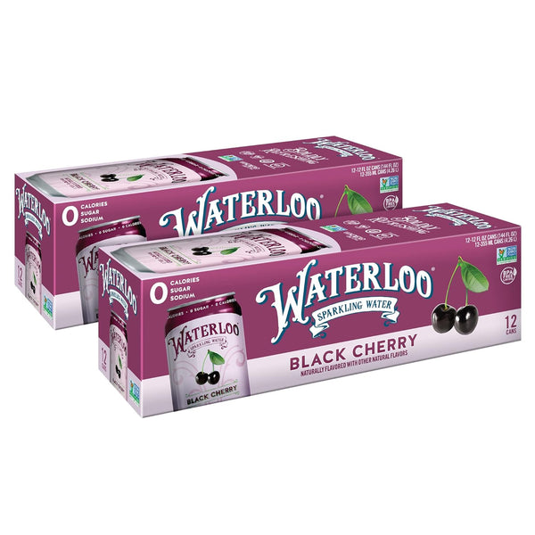 Waterloo Sparkling Water, Black Cherry Naturally Flavored, Pack of 24, 12 Fl