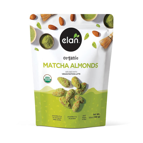 Elan Organic Matcha Almonds, 5.6 oz, Non-GMO, Gluten-Free, Vegan, Kosher, Superfood Infused