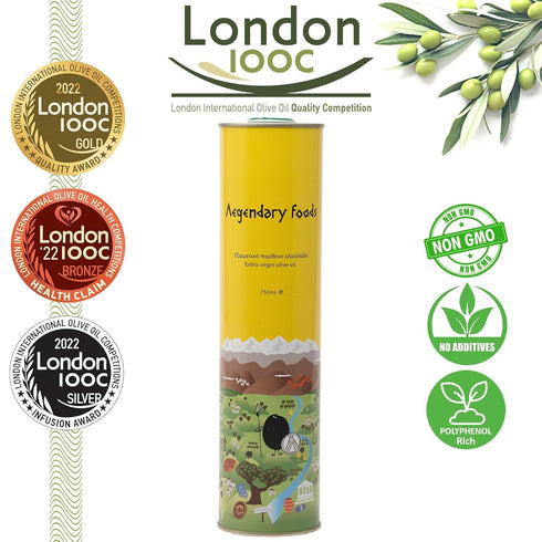 750ml Extra Virgin Olive Oil Tin, Great Taste Cold Pressed, Fruity Flavor, Polyphenol Rich Olive Oil from the Land