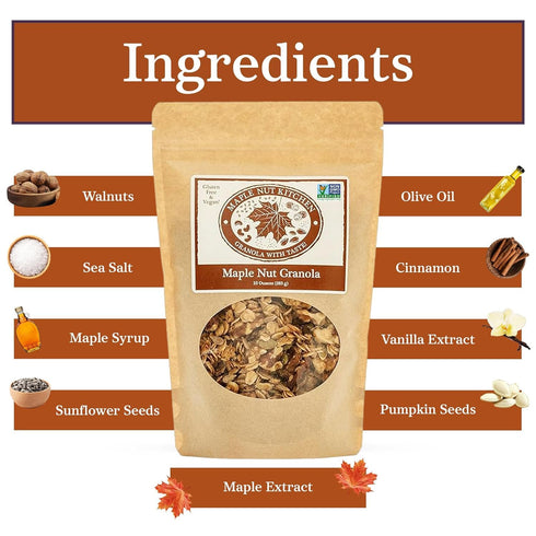 3 Pack Maple Nut Kitchen Maple Nut Granola Vegan & Gluten-Free Oats with Walnuts, Pumpkin & Sunflower Seeds | Low