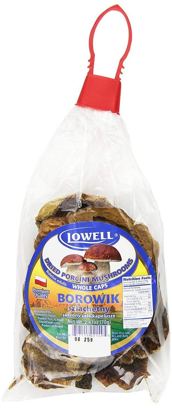 Lowell Foods Polish Dried Porcini Mushrooms (Borowik Szlachetny), 70g - Whole Caps