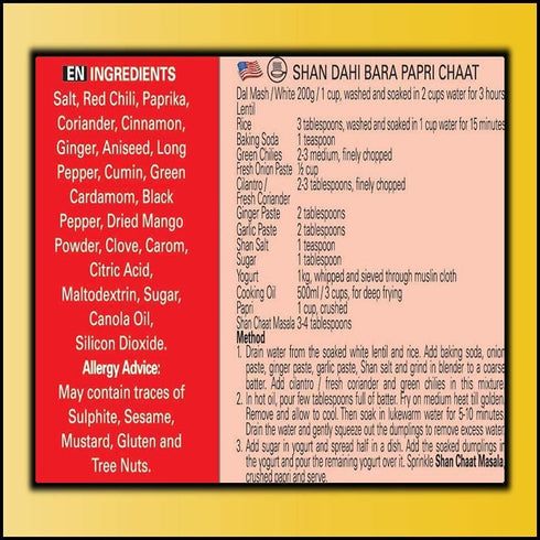 Shan - Chaat Masala Seasoning Mix (100g) - Spice Packets for Tangy and Spicy Garnish (Pack of 6)