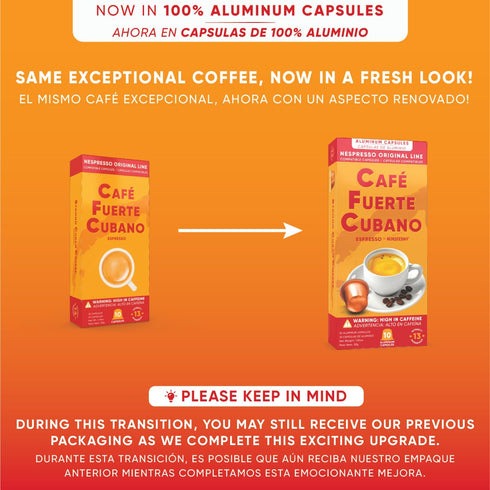 Caf Fuerte Cubano 13, Packaged (80 Count) , Aluminum Espresso Capsules, Compatible with Nespresso Original Machines
