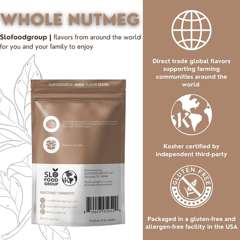 Whole Nutmeg by Slofoodgroup, Grown in Sri Lanka, 4 oz