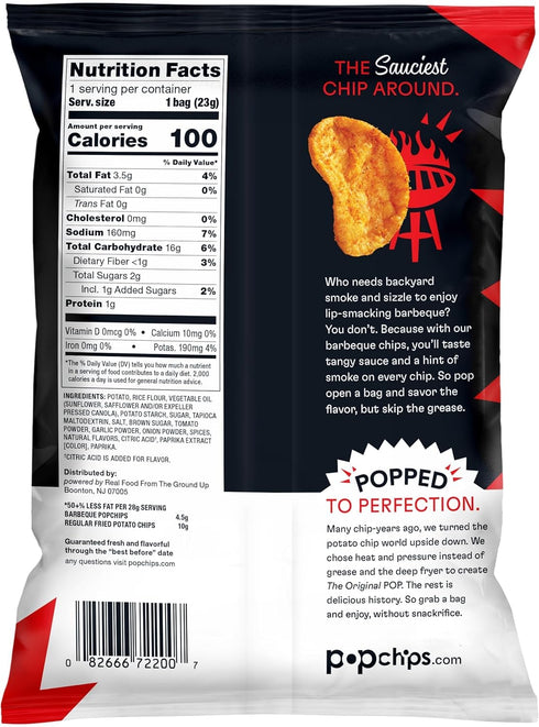 0.8 oz 19.2 (Pack 24) Popchips Potato Chips BBQ Potato Chips Single Serve Bags Barbeque, Ounce