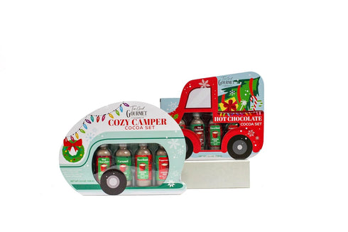 Set 4 2-Pack Too Good Gourmet Christmas Cocoa Gift | Mini Glass Bottles of Hot Cocoa Mix in Truck and Camper-Shaped