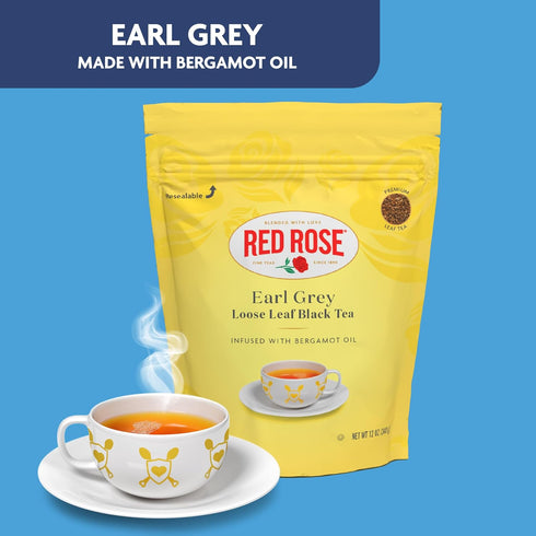 12 oz (3 Pack) Red Rose Earl Grey, Loose Leaf, Black Tea, With Bergamot Oil