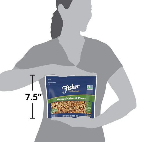 Fisher Chef's Naturals Walnut Halves & Pieces, 1 lb, 100% California Unsalted Walnuts for Baking & Cooking