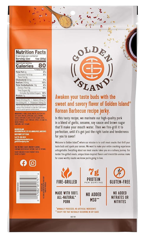 (2 Pack) 9 oz 7g 100% Golden Island Korean BBQ Pork Jerky - Resealable Bag - Fire-Grilled Specialty Meat Snack - Sweet