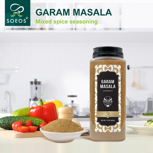Soeos Garam Masala, 15 oz (425g) Indian 8-Spice Blend, Vegan, Gluten Friendly, Non-GMO, Masala Seasoning Bulk