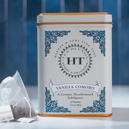 1.4 oz (20 Harney & Sons Tea Decaffeinated, Great Present Idea, Vanilla Comoro, Tin Sachets)