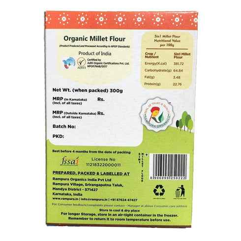 Rampura Organics 5in1 (Pack 2,Each 300Grams) (Karnataka) Organic Millet Flour, Gluten Free, Acidity Free -