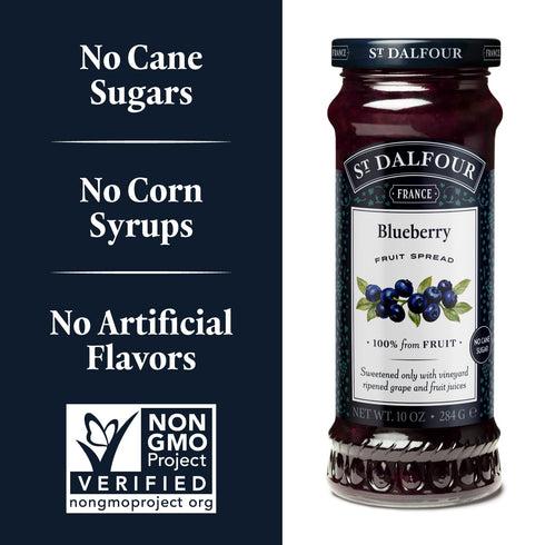 10oz 100% Pack 3 St. Dalfour Blueberry Fruit Spread - - from Fruit, No Artificial Ingredients, Non-GMO, No Cane Sugars
