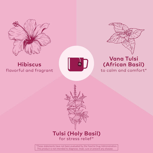 Organic India Tulsi Hibiscus Herbal Tea - Holy Basil, Stress Relieving, Immune Support, Vegan, USDA Organic, 18
