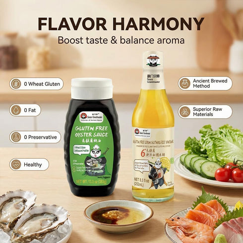 2:1 2-Bottle Set Sauce Grandmaster Sweet & Sour Made Easy Lemon Rice Vinegar & Oyster Sauce Combo, Perfect Golden Ratio