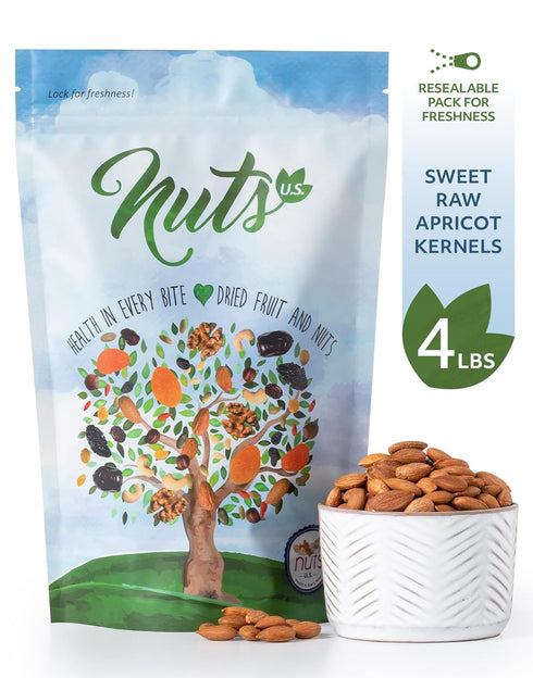 Packed (4 LB) NUTS U.S. - Sweet Raw Apricot Kernels (Seeds) | Unpasteurized and Non-GMO | No Sulphure | In Resealable