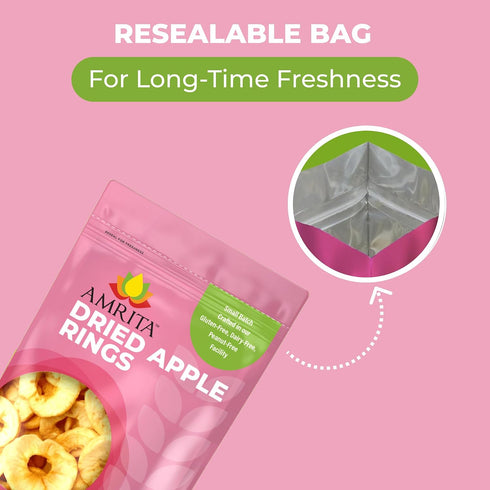 16 oz Packed Amrita Dried Apple Rings | No Sugar Added, Vegan, non-GMO, Gluten, Peanut, Soy and Dairy Free| Fresh