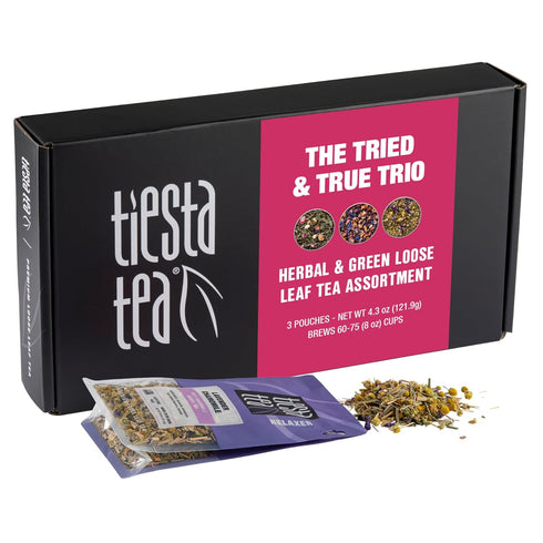 Tiesta Tea Loose Leaf Tea Gift Box, Medium Caffeinated Variety Pack, 3 Pouches of Assorted Blends