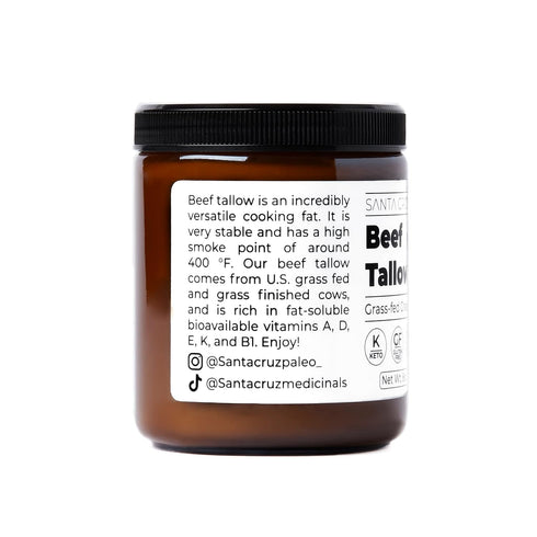 100% B1, 8 Oz Santa Cruz Paleo Beef Tallow for Skin Care & Cooking, Grass Fed and Finished, Gluten Free, Keto, Sugar
