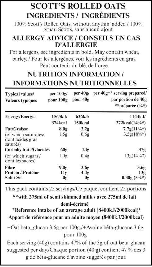 Scott's (1Kg) Pack 2 Porage Oats Original