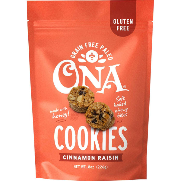 Ona Cinnamon Raisin Cookies 4-pack, Made with Honey, Ready to eat, Gluten