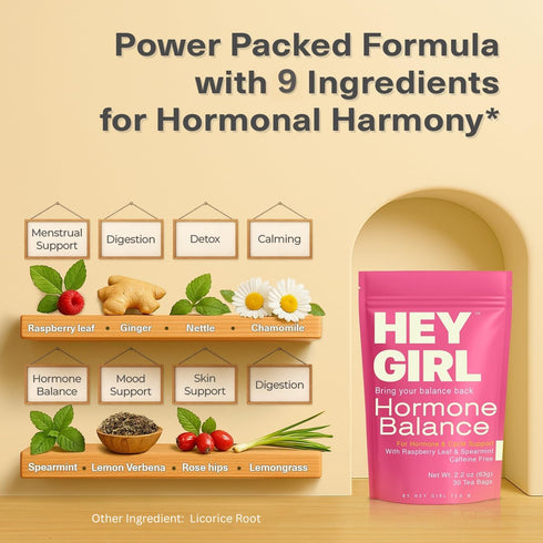 Hormone Balance for Women Tea with Spearmint, Red Raspberry Leaf, Chamomile, Ginger, Nettle - For PMS, PCOS