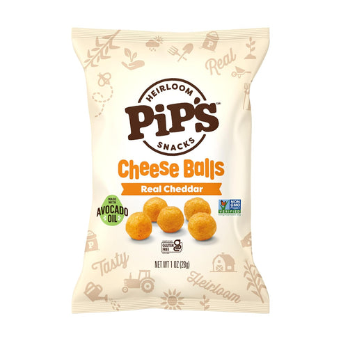 1 oz (24 Packs Pips Heirloom Baked Cheddar Cheese Balls Bags pk) Individually Wrapped Snack Made With Real Cheddar