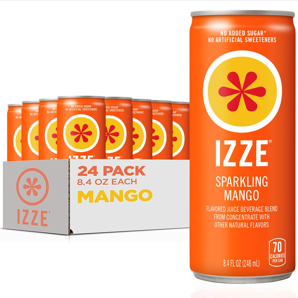 IZZE Sparkling Water Juice Beverage Blend, Mango, No Sugar Added, 8.4 FL