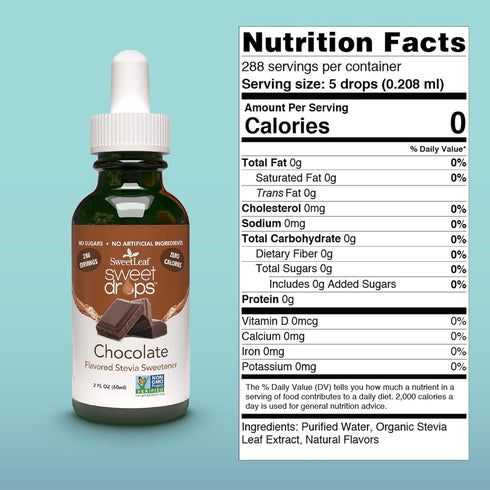 SweetLeaf Stevia Liquid Sweet Drops - Chocolate Flavored, Zero-Calorie Sweetener, 2 Fl Oz (Pack of 2)