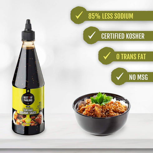Best of Thailand Sesame Teriyaki Soy Sauce Lite, 2 Bottles of 23.63oz, Low-Sodium