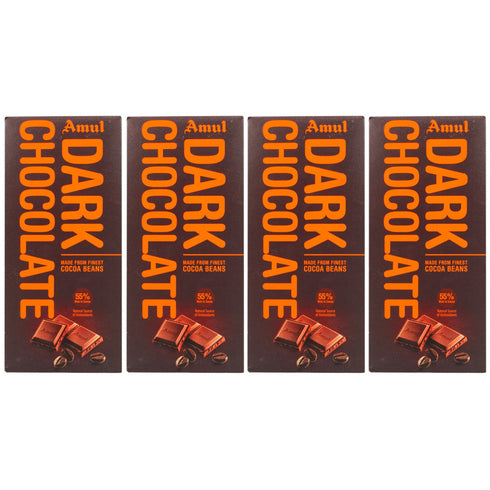AMUL 55% Cocoa Dark Chocolate Bar, 150g - Pack of 4