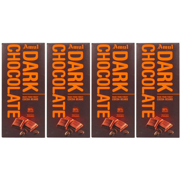 AMUL 55% Cocoa Dark Chocolate Bar, 150g - Pack of 4