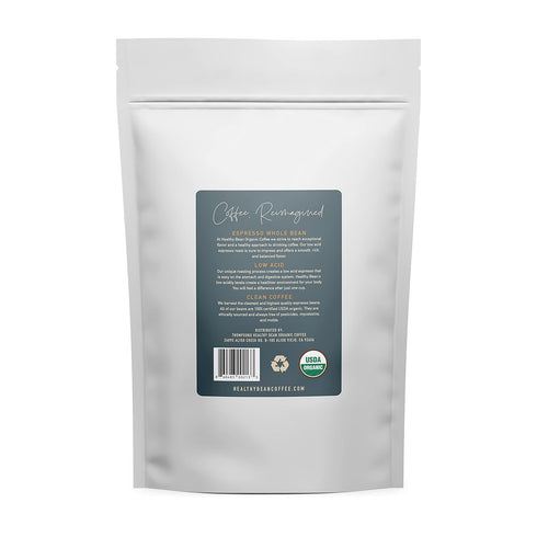 11oz Healthy Bean Espresso Organic Coffee Beans Whole - Low Acid Coffee for Sensitive Stomach, Strong and Rich Flavor