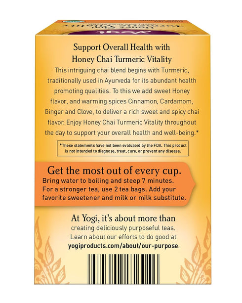 16 Yogi Tea, Honey Chai Turmeric Vitality, ct