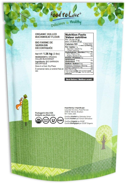 3 Food to Live - Organic Hulled Buckwheat Flour, Pounds - Non-GMO, Finely Milled Raw Buckwheat Groats, Kosher, Vegan