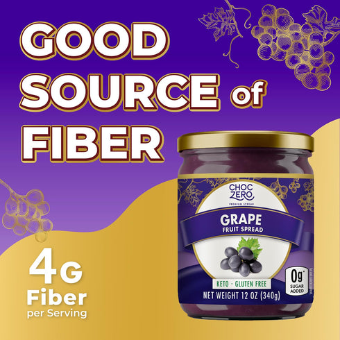 12 (Pack 1) ChocZero Keto Grape Jam, No Added Sugar Fruit Spread Preserves, Concord Jelly, Great Source of Fiber