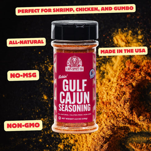 Lion Spice Co. Gulf Cajun Seasoning Authentic Louisiana-Style Blackened Spice Blend for Chicken, Seafood & Vegetables |