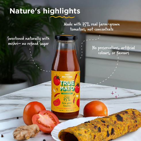 75% 21 Oz (Pack 2) Healthy Tomato Ketchup made from Fresh Tomatoes | No Refined Sugar, No Preservatives, No Added
