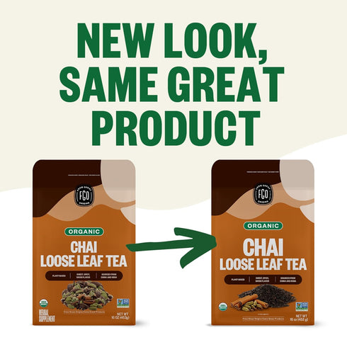16 Packaging (Pack 1) FGO Organic Chai Tea, Ounce Loose Leaf Bulk Resealable Bag, May Vary