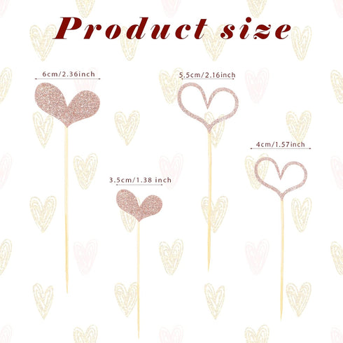 Fuutreo 48 Pcs Glitter Heart Cupcake Toppers, Wedding Cake Decorations for Valentines Day, Bridal Shower Party Supplies