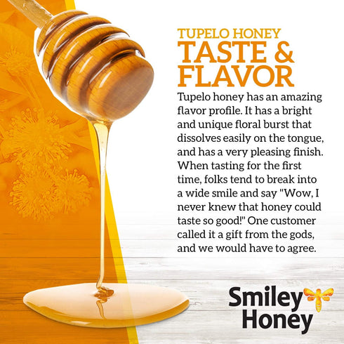 100% 100% (25 Count) Smiley Honey Tupelo Honey Straws, Raw, Pure and Unfiltered Honey, Single Serve Stir Sticks, Tupelo