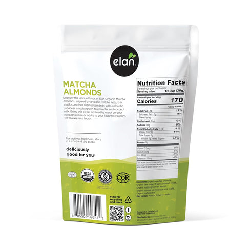 5.6 oz, Elan Organic Matcha Almonds, Non-GMO, Gluten-Free, Vegan, Kosher, Superfood Infused Nuts (Roasted Almonds