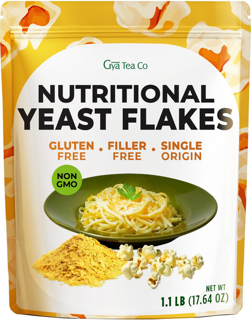 Set- 2x1.1 Lb Gya Tea Co Fortified Nutritional Yeast Flakes & Organic Strawberry Powder Vegan, Non-GMO, Gluten-Free, No